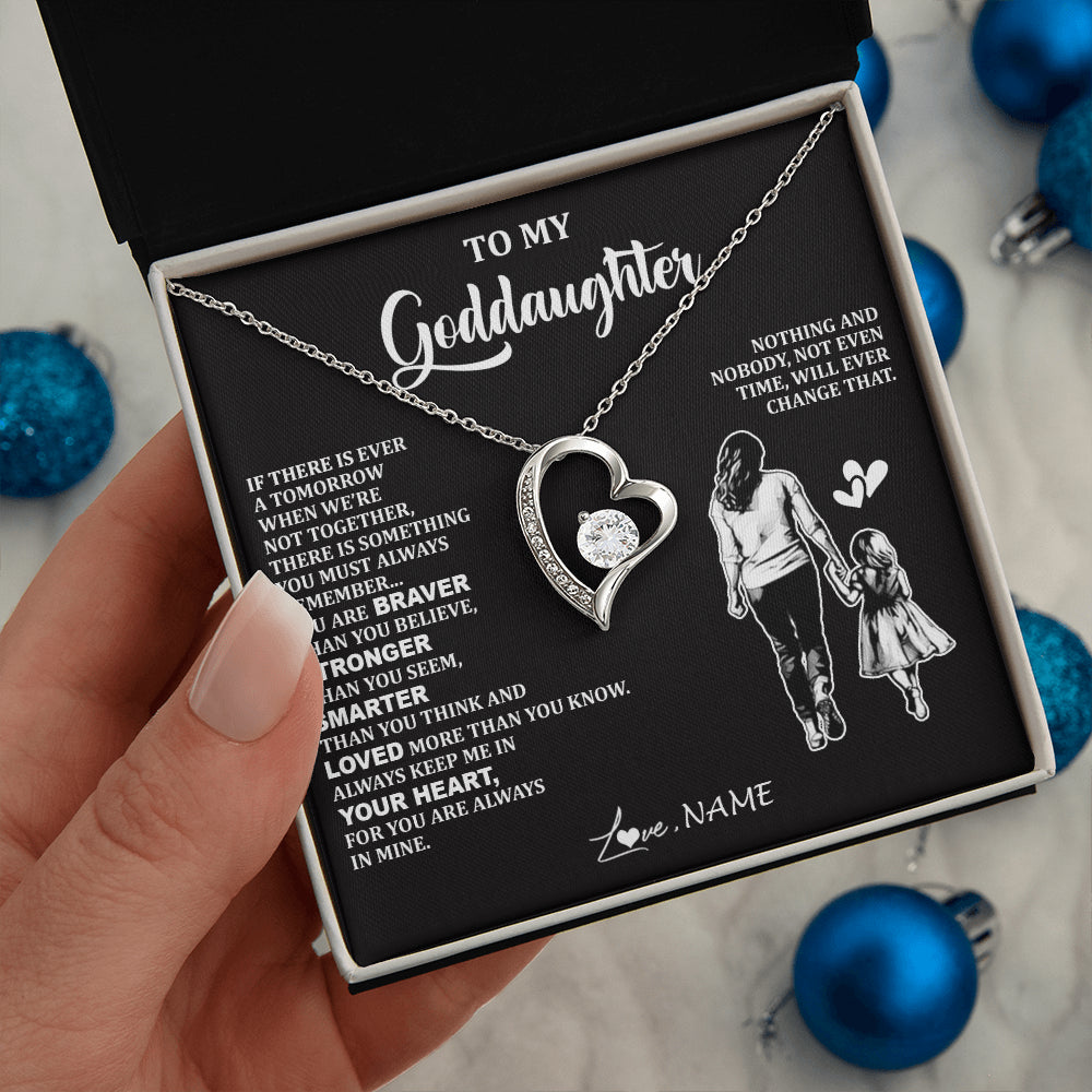 Forever Love Necklace 14K White Gold Finish | 2 | Personalized To My Goddaughter Necklace From Godmother You Are Always In Mine Beautiful Goddaughter Birthday Graduation Christmas With Gift Box Message Card | siriusteestore