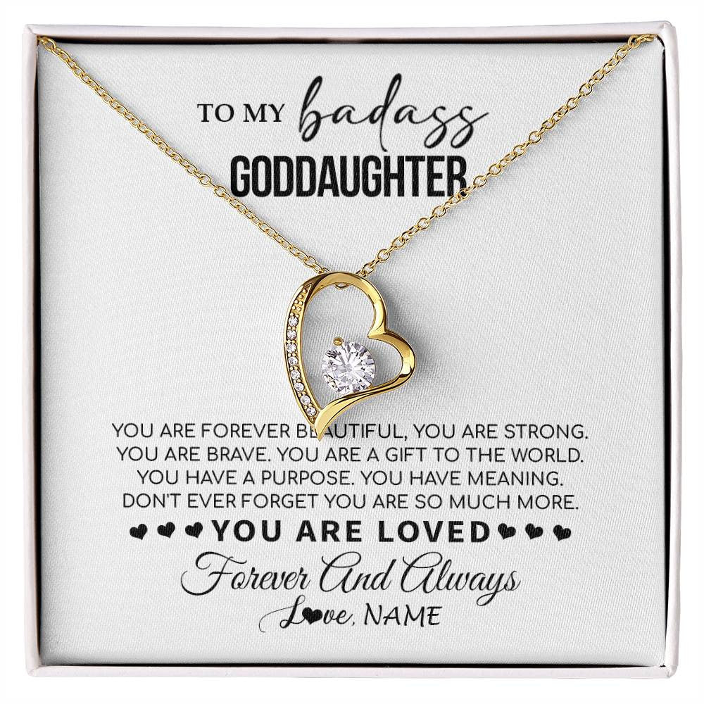 Forever Love Necklace 18K Yellow Gold Finish | 1 | Personalized To My Goddaughter Necklace From Godmother You Are Forever Beautiful Goddaughter Birthday Graduation Christmas Customized Gift Box Message Card | siriusteestore