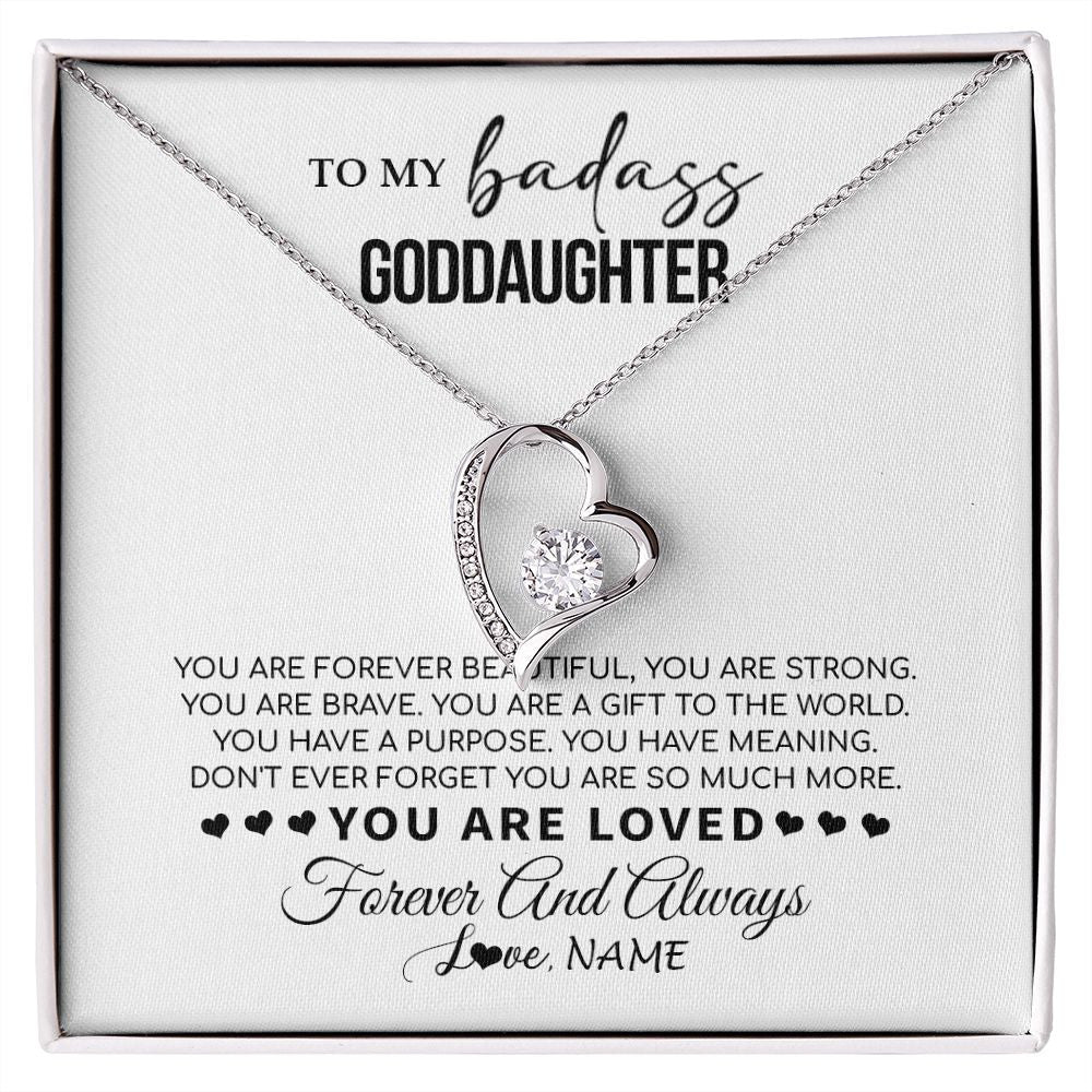 Forever Love Necklace | Personalized To My Goddaughter Necklace From Godmother You Are Forever Beautiful Goddaughter Birthday Graduation Christmas Customized Gift Box Message Card | siriusteestore