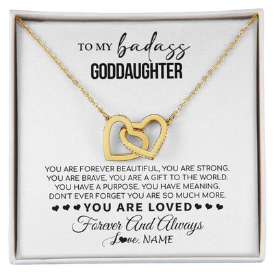 Interlocking Hearts Necklace 18K Yellow Gold Finish | 1 | Personalized To My Goddaughter Necklace From Godmother You Are Forever Beautiful Goddaughter Birthday Graduation Christmas Customized Gift Box Message Card | siriusteestore