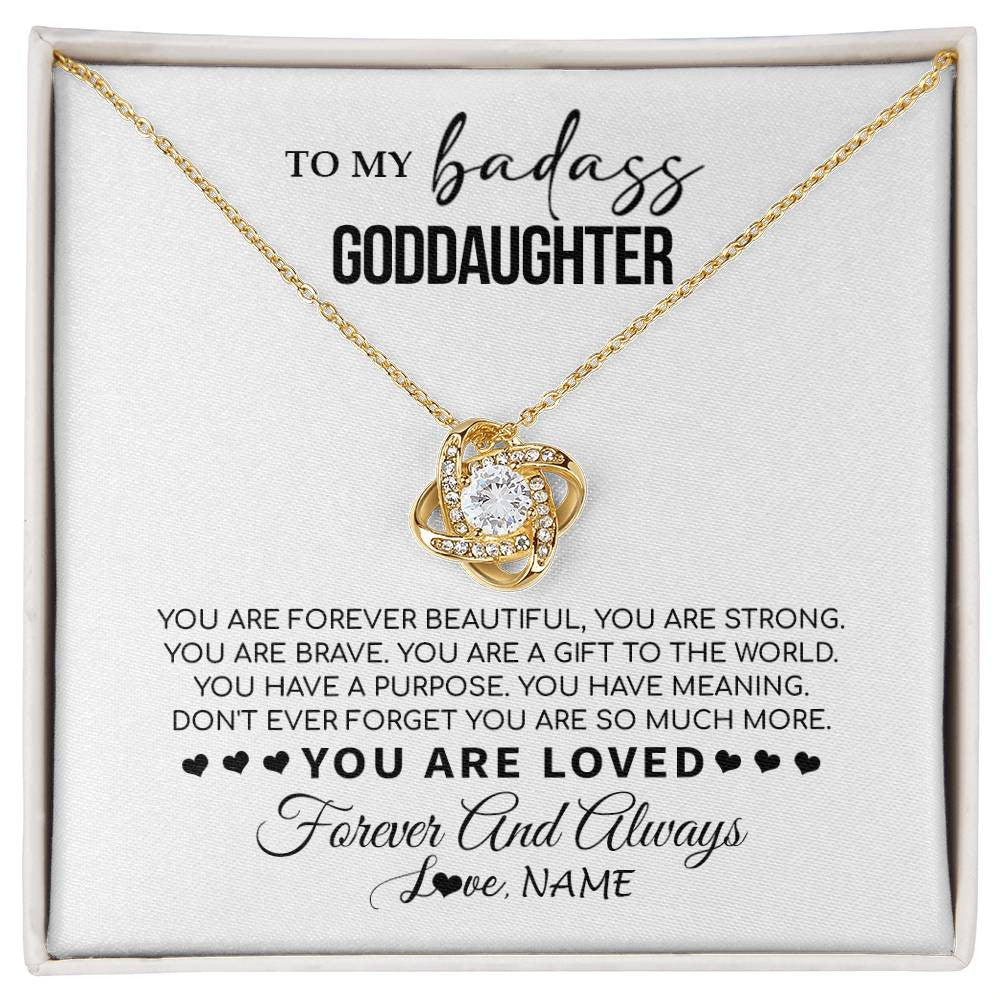 Love Knot Necklace 18K Yellow Gold Finish | 1 | Personalized To My Goddaughter Necklace From Godmother You Are Forever Beautiful Goddaughter Birthday Graduation Christmas Customized Gift Box Message Card | siriusteestore