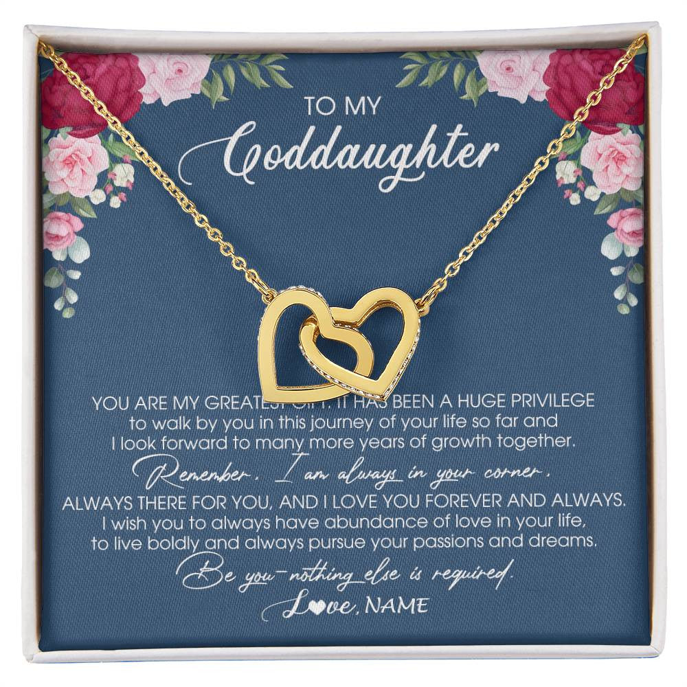 Interlocking Hearts Necklace 18K Yellow Gold Finish | Personalized To My Goddaughter Necklace From Godmother You Are My Greatest Gift Goddaughter Birthday Christmas Customized Jewelry Gift Box Message Card | siriusteestore