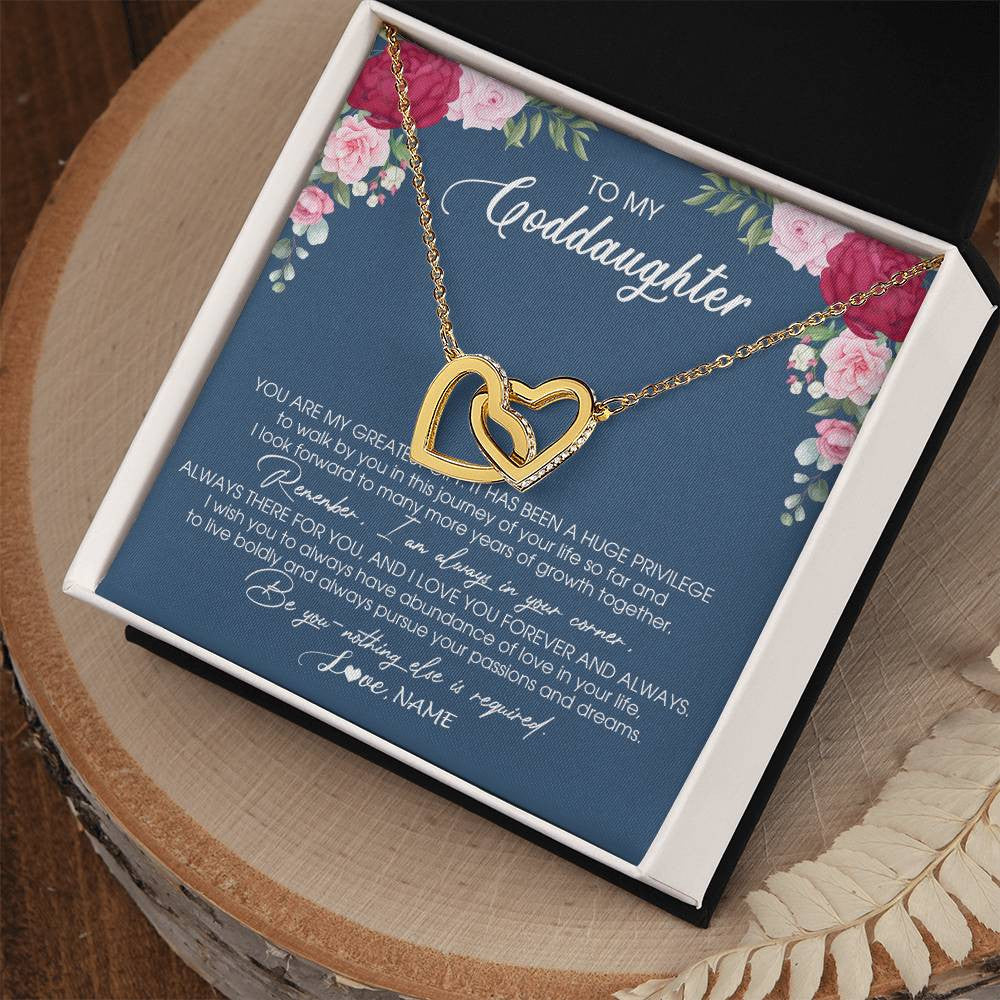 Interlocking Hearts Necklace 18K Yellow Gold Finish | Personalized To My Goddaughter Necklace From Godmother You Are My Greatest Gift Goddaughter Birthday Christmas Customized Jewelry Gift Box Message Card | siriusteestore