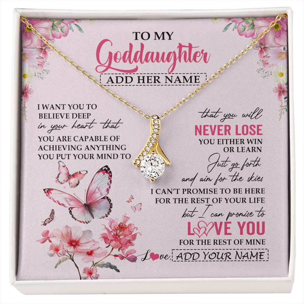 Alluring Beauty Necklace 18K Yellow Gold Finish | 1 | Personalized To My Goddaughter Necklace From Godmother You Will Never Lose Butterfly Goddaughter Birthday Gifts Graduation Christmas Gift Box Message Card | siriusteestore