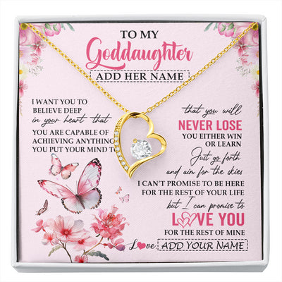 Forever Love Necklace 18K Yellow Gold Finish | 1 | Personalized To My Goddaughter Necklace From Godmother You Will Never Lose Butterfly Goddaughter Birthday Gifts Graduation Christmas Gift Box Message Card | siriusteestore