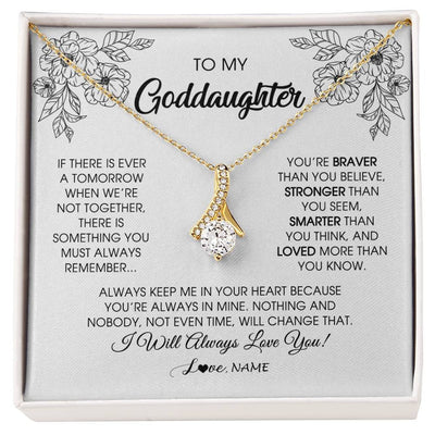 Alluring Beauty Necklace 18K Yellow Gold Finish | Personalized To My Goddaughter Necklace From Godmother You're Braver Stronger Smarter Goddaughter Birthday Christmas Customized Jewelry Gift Box Message Card | siriusteestore