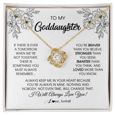 Love Knot Necklace 18K Yellow Gold Finish | Personalized To My Goddaughter Necklace From Godmother You're Braver Stronger Smarter Goddaughter Birthday Christmas Customized Jewelry Gift Box Message Card | siriusteestore