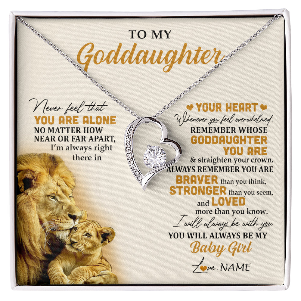 Forever Love Necklace 14K White Gold Finish | 1 | Personalized To My Goddaughter Necklace From Uncle Lion Never Feel That You Are Alone Great Goddaughter Birthday Christmas Customized Gift Box Message Card | siriusteestore