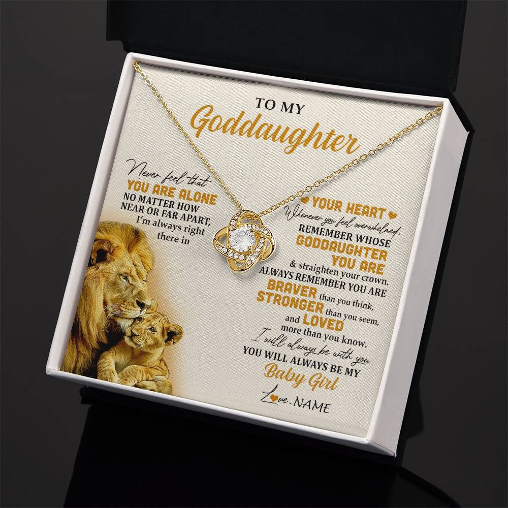 Love Knot Necklace 18K Yellow Gold Finish | 2 | Personalized To My Goddaughter Necklace From Uncle Lion Never Feel That You Are Alone Great Goddaughter Birthday Christmas Customized Gift Box Message Card | siriusteestore