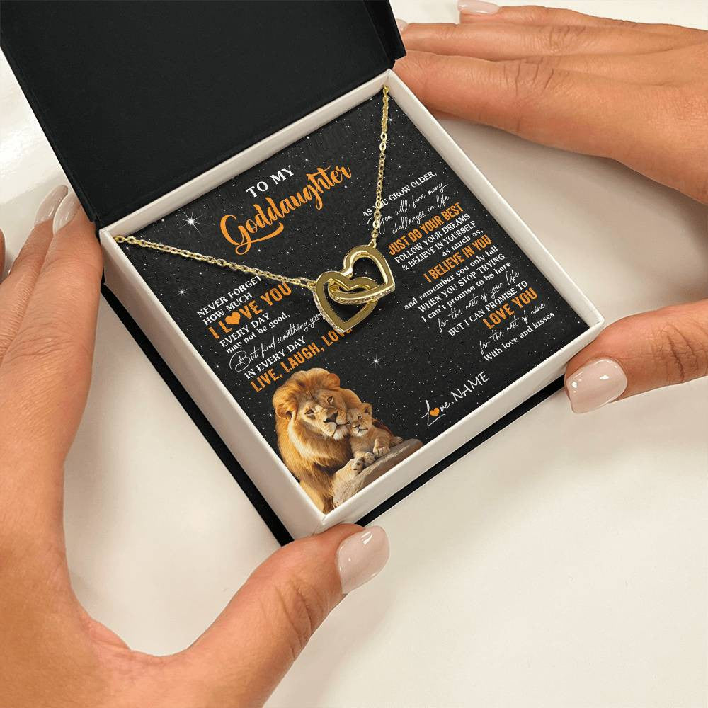 Interlocking Hearts Necklace 18K Yellow Gold Finish | 2 | Personalized To My Goddaughter Necklace From Uncle Live Laugh Love Lion Goddaughter Birthday Positive Graduation Christmas Customized Gift Box Message Card | siriusteestore