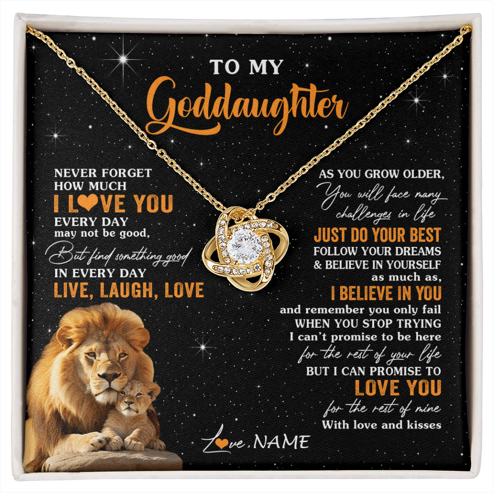 Love Knot Necklace 18K Yellow Gold Finish | 1 | Personalized To My Goddaughter Necklace From Uncle Live Laugh Love Lion Goddaughter Birthday Positive Graduation Christmas Customized Gift Box Message Card | siriusteestore