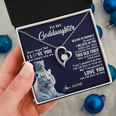 Forever Love Necklace 14K White Gold Finish | 2 | Personalized To My Goddaughter Necklace Gift From Stepmother This Old Tiger Love You Goddaughter Birthday Graduation Christmas Customized Gift Box Message Card | siriusteestore