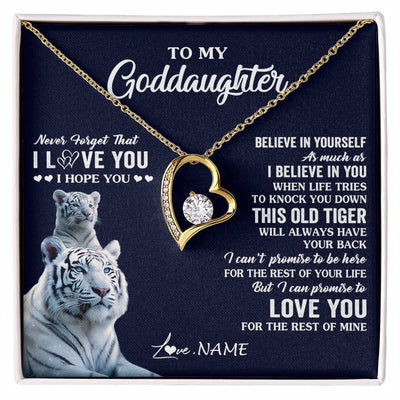 Forever Love Necklace 18K Yellow Gold Finish | 1 | Personalized To My Goddaughter Necklace Gift From Stepmother This Old Tiger Love You Goddaughter Birthday Graduation Christmas Customized Gift Box Message Card | siriusteestore