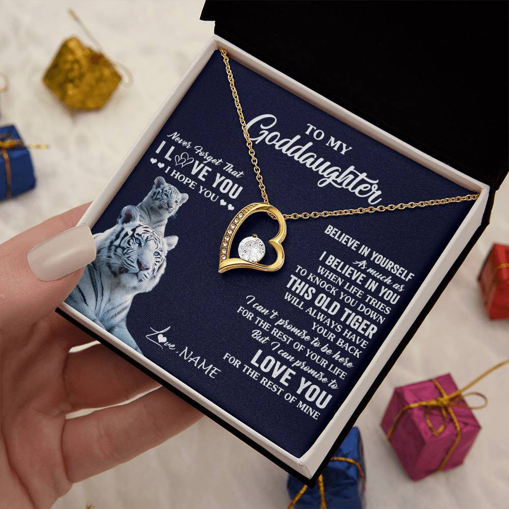 Forever Love Necklace 18K Yellow Gold Finish | 2 | Personalized To My Goddaughter Necklace Gift From Stepmother This Old Tiger Love You Goddaughter Birthday Graduation Christmas Customized Gift Box Message Card | siriusteestore