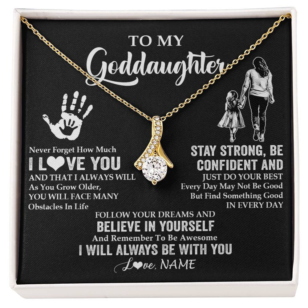 Alluring Beauty Necklace 18K Yellow Gold Finish | 1 | Personalized To My Goddaughter Necklace I Love You Forever From Godmother Goddaughter Birthday Gifts Christmas Graduation Customized Gift Box Message Card | siriusteestore