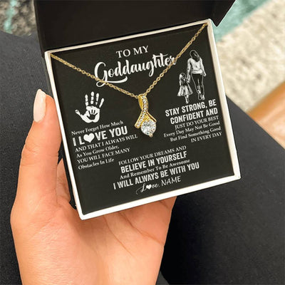 Alluring Beauty Necklace 18K Yellow Gold Finish | 2 | Personalized To My Goddaughter Necklace I Love You Forever From Godmother Goddaughter Birthday Gifts Christmas Graduation Customized Gift Box Message Card | siriusteestore