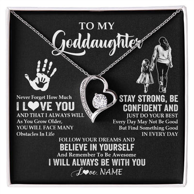 Forever Love Necklace 14K White Gold Finish | 1 | Personalized To My Goddaughter Necklace I Love You Forever From Godmother Goddaughter Birthday Gifts Christmas Graduation Customized Gift Box Message Card | siriusteestore