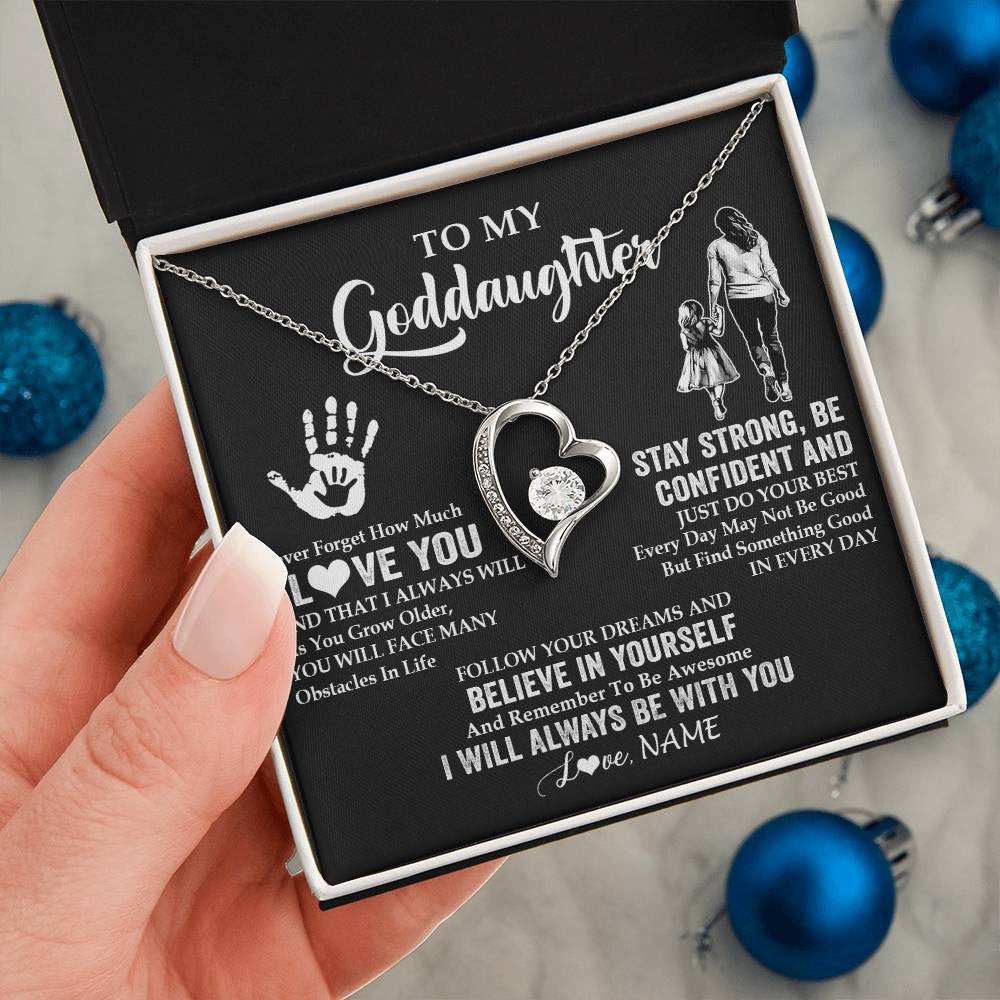 Forever Love Necklace 14K White Gold Finish | 2 | Personalized To My Goddaughter Necklace I Love You Forever From Godmother Goddaughter Birthday Gifts Christmas Graduation Customized Gift Box Message Card | siriusteestore