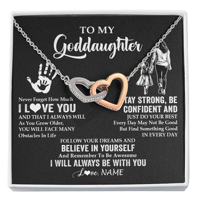 Interlocking Hearts Necklace Stainless Steel & Rose Gold Finish | 1 | Personalized To My Goddaughter Necklace I Love You Forever From Godmother Goddaughter Birthday Gifts Christmas Graduation Customized Gift Box Message Card | siriusteestore