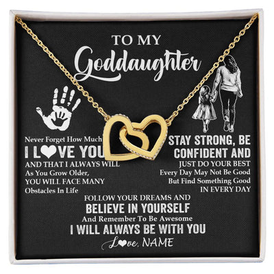 Interlocking Hearts Necklace 18K Yellow Gold Finish | 1 | Personalized To My Goddaughter Necklace I Love You Forever From Godmother Goddaughter Birthday Gifts Christmas Graduation Customized Gift Box Message Card | siriusteestore