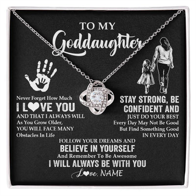 Love Knot Necklace 14K White Gold Finish | 1 | Personalized To My Goddaughter Necklace I Love You Forever From Godmother Goddaughter Birthday Gifts Christmas Graduation Customized Gift Box Message Card | siriusteestore
