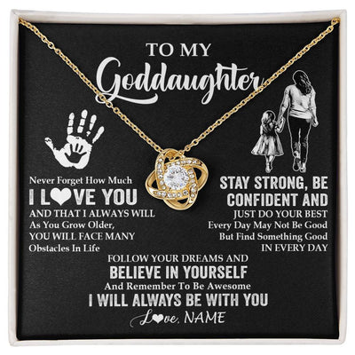 Love Knot Necklace 18K Yellow Gold Finish | 1 | Personalized To My Goddaughter Necklace I Love You Forever From Godmother Goddaughter Birthday Gifts Christmas Graduation Customized Gift Box Message Card | siriusteestore