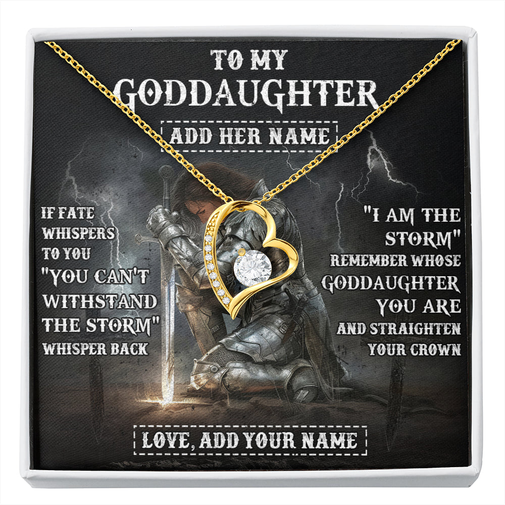 Forever Love Necklace 18K Yellow Gold Finish | 1 | Personalized To My Goddaughter Necklace Women Warrior Knights Templar I Am The Storm Best Goddaughter Birthday Gifts Christmas Custom Gift Box Message Card | siriusteestore