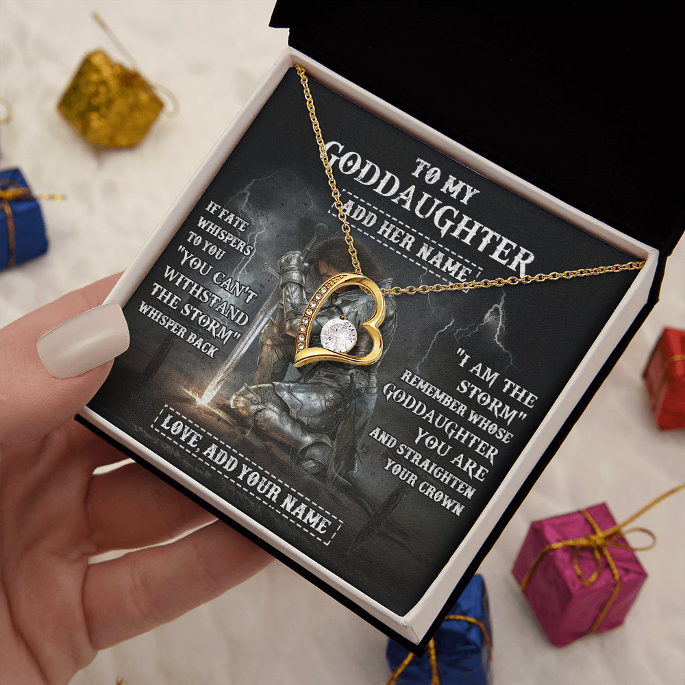 Forever Love Necklace 18K Yellow Gold Finish | 2 | Personalized To My Goddaughter Necklace Women Warrior Knights Templar I Am The Storm Best Goddaughter Birthday Gifts Christmas Custom Gift Box Message Card | siriusteestore