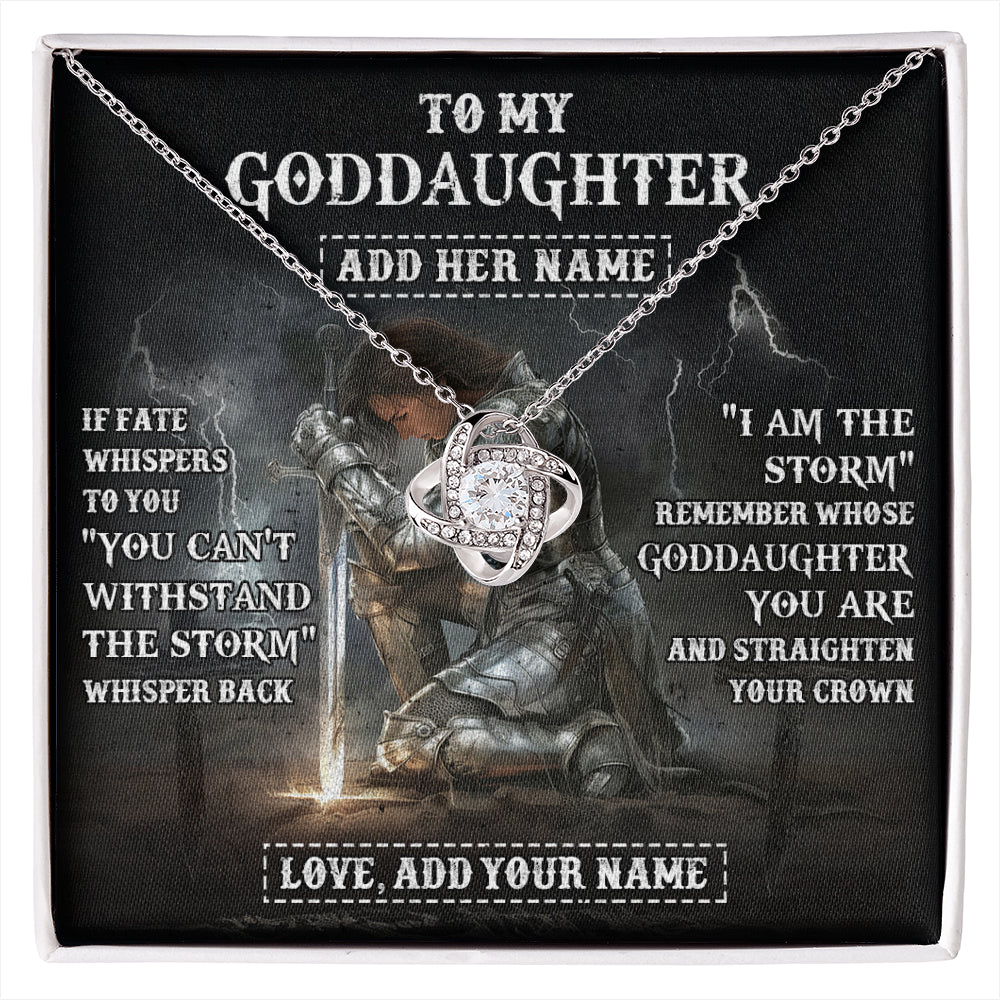 Love Knot Necklace 14K White Gold Finish | 1 | Personalized To My Goddaughter Necklace Women Warrior Knights Templar I Am The Storm Best Goddaughter Birthday Gifts Christmas Custom Gift Box Message Card | siriusteestore