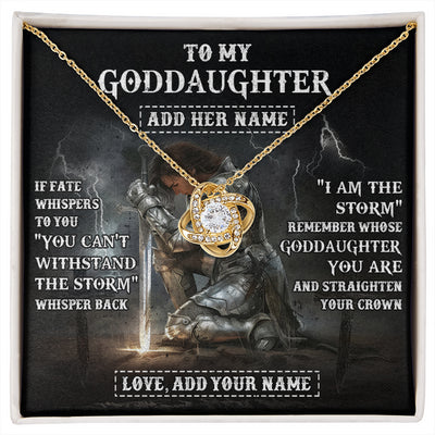 Love Knot Necklace 18K Yellow Gold Finish | 1 | Personalized To My Goddaughter Necklace Women Warrior Knights Templar I Am The Storm Best Goddaughter Birthday Gifts Christmas Custom Gift Box Message Card | siriusteestore