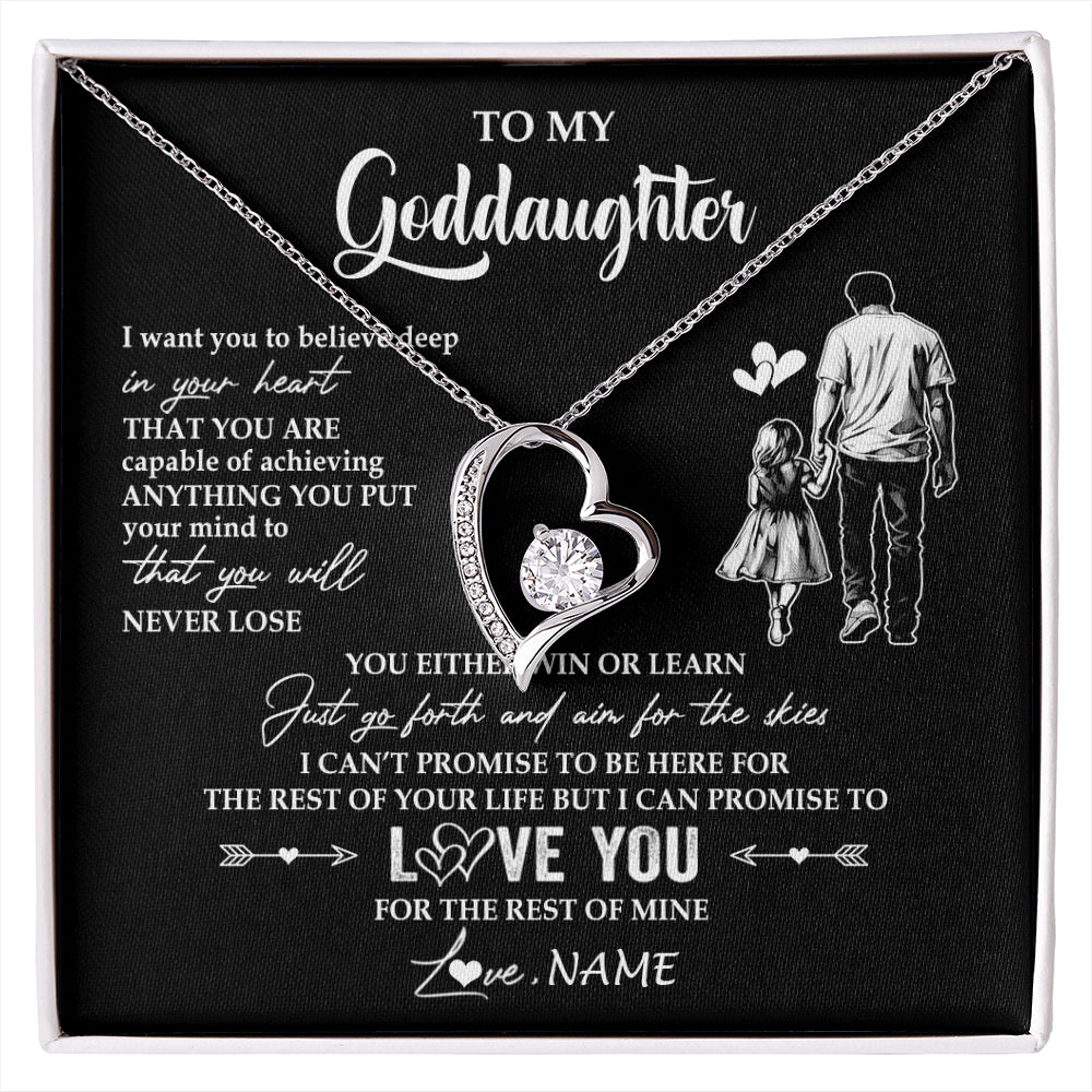 Forever Love Necklace 14K White Gold Finish | 1 | Personalized To My Goddaughter Necklace You Will Never Lose From Godfather Uncle Goddaughter Birthday Gifts Graduation Christmas Gift Box Message Card | siriusteestore