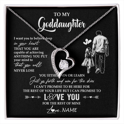 Forever Love Necklace 14K White Gold Finish | 1 | Personalized To My Goddaughter Necklace You Will Never Lose From Godfather Uncle Goddaughter Birthday Gifts Graduation Christmas Gift Box Message Card | siriusteestore