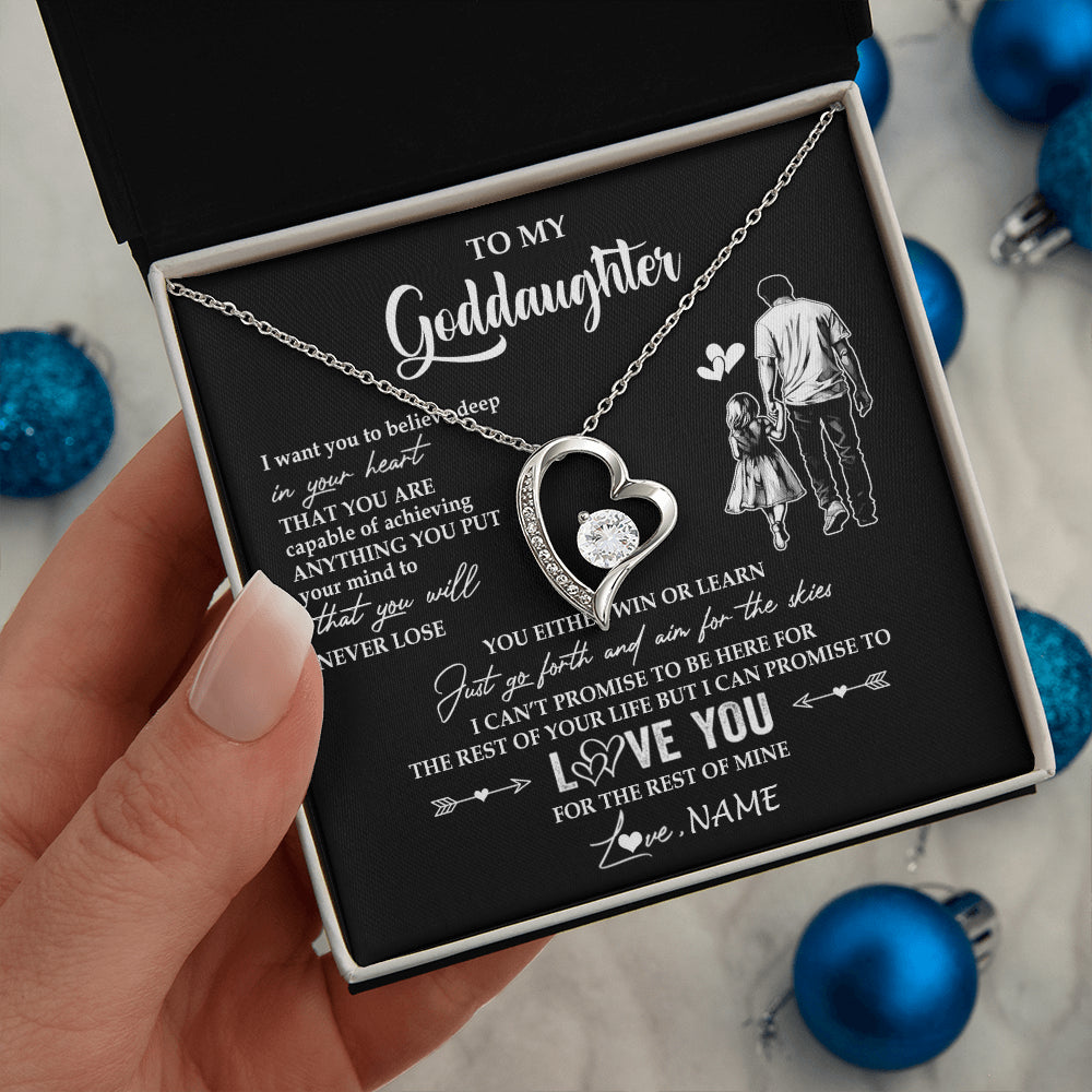 Forever Love Necklace 14K White Gold Finish | 2 | Personalized To My Goddaughter Necklace You Will Never Lose From Godfather Uncle Goddaughter Birthday Gifts Graduation Christmas Gift Box Message Card | siriusteestore