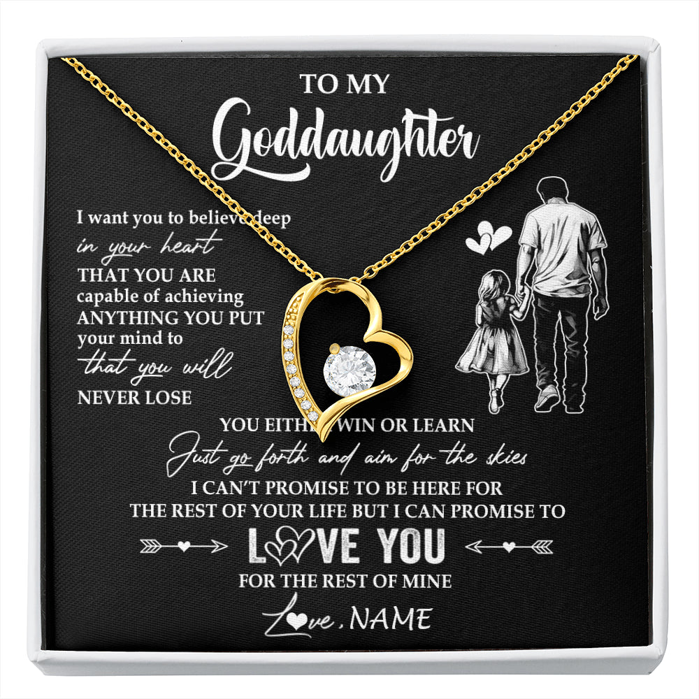Forever Love Necklace 18K Yellow Gold Finish | 1 | Personalized To My Goddaughter Necklace You Will Never Lose From Godfather Uncle Goddaughter Birthday Gifts Graduation Christmas Gift Box Message Card | siriusteestore