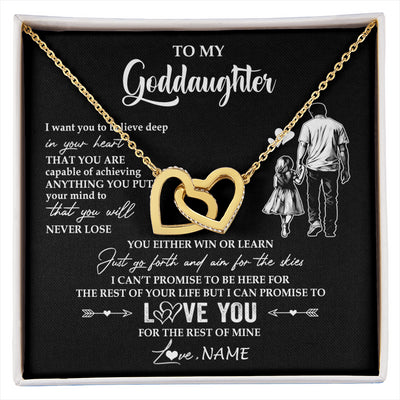 Interlocking Hearts Necklace 18K Yellow Gold Finish | 1 | Personalized To My Goddaughter Necklace You Will Never Lose From Godfather Uncle Goddaughter Birthday Gifts Graduation Christmas Gift Box Message Card | siriusteestore