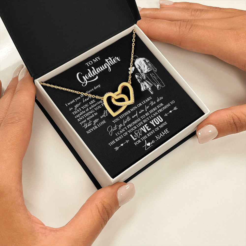 Interlocking Hearts Necklace 18K Yellow Gold Finish | 2 | Personalized To My Goddaughter Necklace You Will Never Lose From Godfather Uncle Goddaughter Birthday Gifts Graduation Christmas Gift Box Message Card | siriusteestore