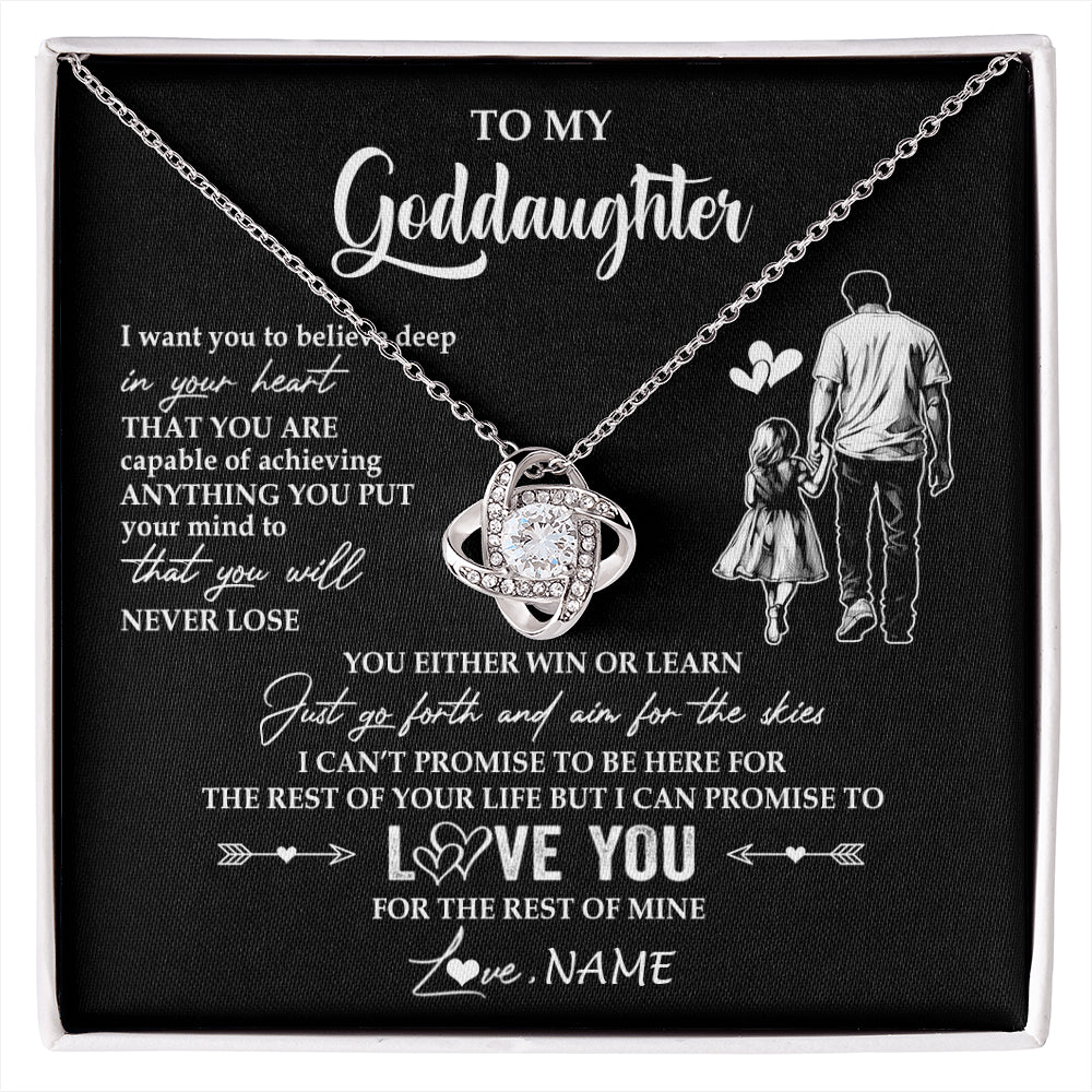 Love Knot Necklace 14K White Gold Finish | 1 | Personalized To My Goddaughter Necklace You Will Never Lose From Godfather Uncle Goddaughter Birthday Gifts Graduation Christmas Gift Box Message Card | siriusteestore