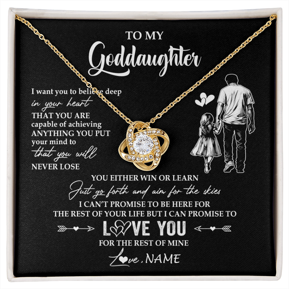 Love Knot Necklace 18K Yellow Gold Finish | 1 | Personalized To My Goddaughter Necklace You Will Never Lose From Godfather Uncle Goddaughter Birthday Gifts Graduation Christmas Gift Box Message Card | siriusteestore