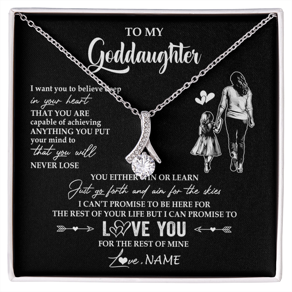 Alluring Beauty Necklace 14K White Gold Finish | 1 | Personalized To My Goddaughter Necklace You Will Never Lose From Godmother Aunt Goddaughter Birthday Gifts Graduation Christmas Gift Box Message Card | siriusteestore