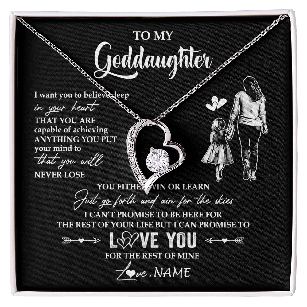 Forever Love Necklace 14K White Gold Finish | 1 | Personalized To My Goddaughter Necklace You Will Never Lose From Godmother Aunt Goddaughter Birthday Gifts Graduation Christmas Gift Box Message Card | siriusteestore