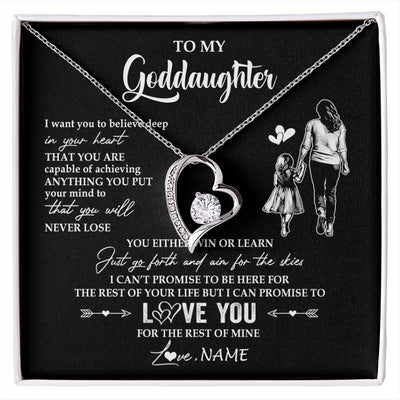 Forever Love Necklace 14K White Gold Finish | 1 | Personalized To My Goddaughter Necklace You Will Never Lose From Godmother Aunt Goddaughter Birthday Gifts Graduation Christmas Gift Box Message Card | siriusteestore