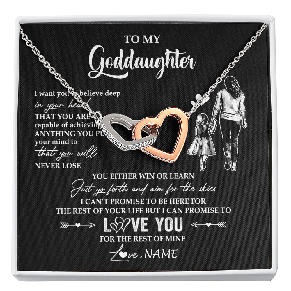 Interlocking Hearts Necklace Stainless Steel & Rose Gold Finish | 1 | Personalized To My Goddaughter Necklace You Will Never Lose From Godmother Aunt Goddaughter Birthday Gifts Graduation Christmas Gift Box Message Card | siriusteestore