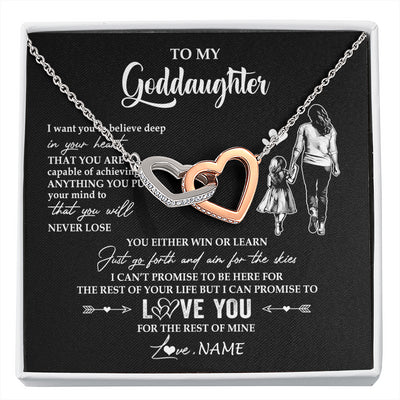 Interlocking Hearts Necklace Stainless Steel & Rose Gold Finish | 1 | Personalized To My Goddaughter Necklace You Will Never Lose From Godmother Aunt Goddaughter Birthday Gifts Graduation Christmas Gift Box Message Card | siriusteestore