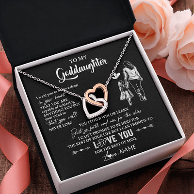 Interlocking Hearts Necklace Stainless Steel & Rose Gold Finish | 2 | Personalized To My Goddaughter Necklace You Will Never Lose From Godmother Aunt Goddaughter Birthday Gifts Graduation Christmas Gift Box Message Card | siriusteestore