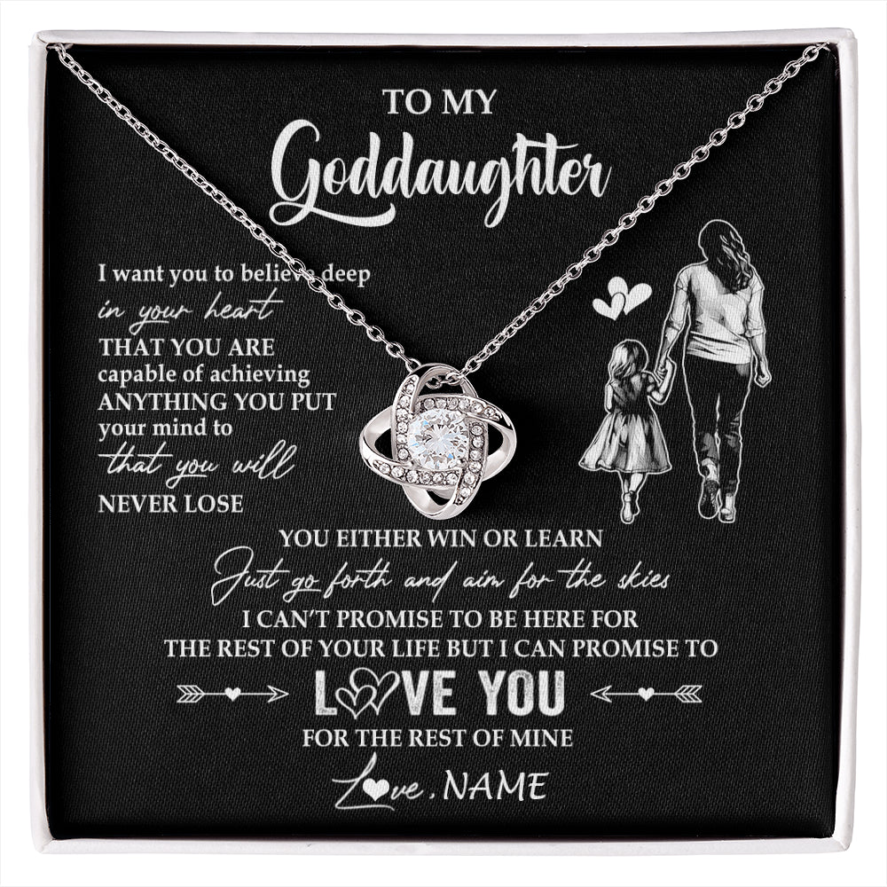 Love Knot Necklace 14K White Gold Finish | 1 | Personalized To My Goddaughter Necklace You Will Never Lose From Godmother Aunt Goddaughter Birthday Gifts Graduation Christmas Gift Box Message Card | siriusteestore