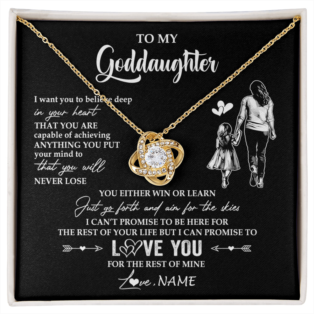 Love Knot Necklace 18K Yellow Gold Finish | 1 | Personalized To My Goddaughter Necklace You Will Never Lose From Godmother Aunt Goddaughter Birthday Gifts Graduation Christmas Gift Box Message Card | siriusteestore