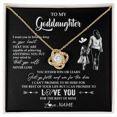 Love Knot Necklace 18K Yellow Gold Finish | 1 | Personalized To My Goddaughter Necklace You Will Never Lose From Godmother Aunt Goddaughter Birthday Gifts Graduation Christmas Gift Box Message Card | siriusteestore