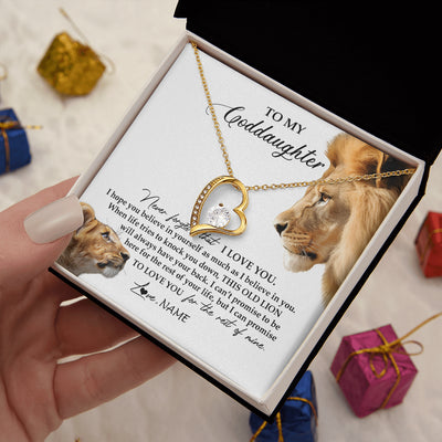 Forever Love Necklace 18K Yellow Gold Finish | 2 | Personalized To My Goddaughter Necklace from Godfather Forget I Love You Lion Jewelry Goddaughter Birthday Graduation Christmas Customized Message Card | siriusteestore