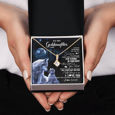 Alluring Beauty Necklace 18K Yellow Gold Finish | 2 | Personalized To My Goddaughter Wolf Necklace From Godmother Aunt Always Remember Godchild Birthday Graduation Christmas Customized Gift Box Message Card | siriusteestore
