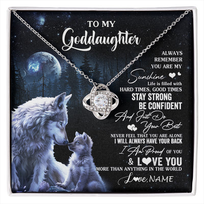 Love Knot Necklace 14K White Gold Finish | 1 | Personalized To My Goddaughter Wolf Necklace From Godmother Aunt Always Remember Godchild Birthday Graduation Christmas Customized Gift Box Message Card | siriusteestore